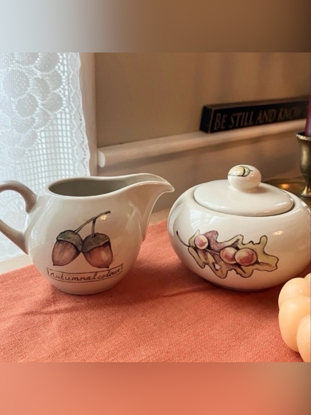 THE ORIGINAL WORLD OF JET Sugar and Creamer AUTUMN ACORNS LEAF